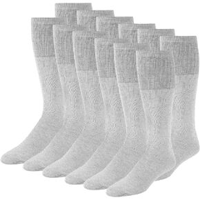 Men's Solid Tube Socks Over the Calf High 24" Size 9-10-13-15, 6 Pairs