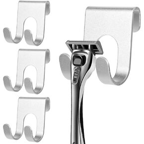 4 Pcs Razor Holder for Shower Made of Stainless Steel, Multifunctional Razor Holder Wall Scratch Resistant, Bathroom Hooks No Drilling for Bathroom and Kitchen Organiser(Silver)