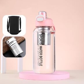 Glass Tea Tumbler with Infuser,33oz Glass Infuser Water Bottle,Flip Top Lock Lid Glass Tea Bottle with Straw, Handle and Sleeve