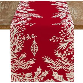 ARKENY Christmas Leaf Red Floral Table Runner 13x72 Inches, Winter Holiday Indoor Outdoor Table Decoration for Home