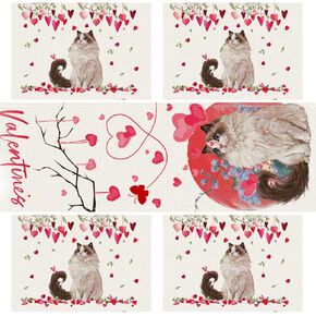 5 Pack Valentines Decoration Sets Valentines Day Table Runner, Cat Love Rose Valentine's Day Table Runner 13x72 Inches, Seasonal Kitchen Dining Table Decoration for Indoor Home Party