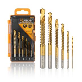 Hoteche 6-Piece Twist Drill Bit Set Titanium Coated HSS Drill & Saw Bits(2-8mm) for Metal, Wood, Plastic Drilling and Cutting