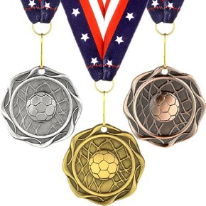 3 Pcs Soccer Fusion Medal 1st 2nd 3rd Place Medal Award Medal with Ribbon Gold Silver Bronze Trophy Medal for Tournaments Prize Field Day Games Family Reunions