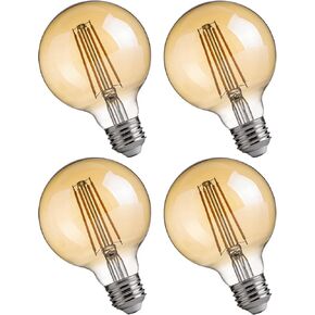 FLSNT G25 LED Edison Light Bulbs, 2200K Warm White, Dimmable, 40W Equivalent, 350LM, E26 Base, CRI80, Amber Glass, 4 Pack