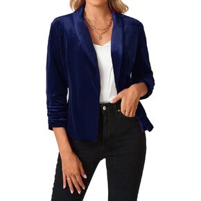 MINTLIMIT Women's Velvet Shawl Lapel Vintage Office Open Front Blazer Christmas 3/4 Sleeve Cardigan Velvet Jackets (Purple, Size XL)