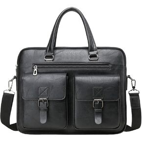 16 Inch Leather Briefcase, Laptop Messenger Bag, Office Satchel Bag, Handbag, Shoulder Bag