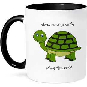 3dRose Slow and steady wins the race Green Turtle Two Tone Black Mug, 11 oz, Multicolor