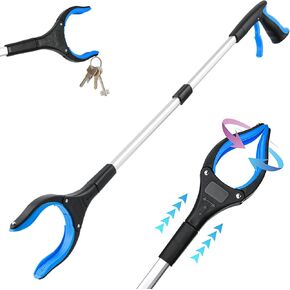 32" Grabber Reacher Tool, 360° Rotating Head, Wide Jaw, Foldable Reacher Grabber Pickup Tool,Anti-Slip Rotating Jaw with Magnet, 4" Wide Claw Opening Grabbers for Seniors (Blue)
