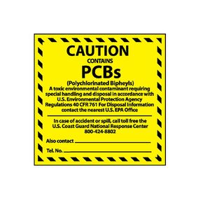 NMC HW4C Caution Contains PCBS Label - [Pack of 25] 6 in. Square PS Vinyl Hazardous Material Label with Black Text on Yellow Base