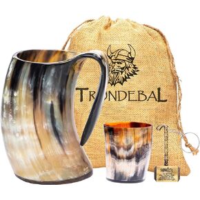 Viking Drinking Horn Mug, 15-20 Oz Natural Ox Horn Cup & Cofee Stein | Cool Unique Gift for Men and Women, Home Decor Accessories | Shot Glasses for Beer, Ale, Whiskey, Mead in Saudi Arabia