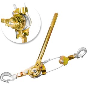 Come Along 3 Ton Cable Winch Puller Double Rope 10 Ft Heavy Duty Hand Puller 6600LB with 2 Hooks Cable Ratchet Puller W/Double Metal Gear for Lifting Pulling