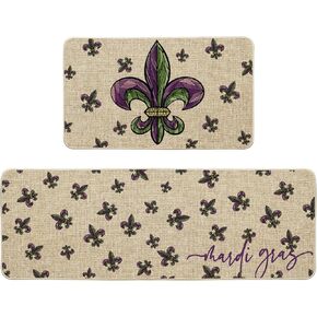 Artoid Mode Cute Irises Mask Doughnut Beads Mardi Gras Kitchen Mats Set of 2, Home Decor Low-Profile Kitchen Rugs for Floor - 17x29 and 17x47 Inch