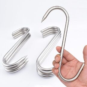 Alele 10" Meat Hook, 10mm Heavy Duty Stainless Steel Butcher Hooks for Hanging Beef,8 Pack