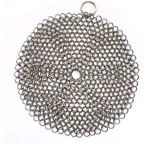 316 Premium Stainless Steel Cast Iron Cleaner, Chainmail Scrubber for Cast Iron Pan Pre-Seasoned Pan Dutch Ovens Waffle Iron Pans Scraper Cast Iron Grill Scraper Skillet Scraper HOVhomeDEVP (7 Inch)