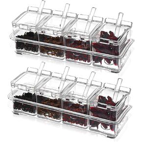 Seasoning Containers Spice Condiment With Lids Bar Supplies 2 PCS Candy Spices Organizer Set Toppings Tray Salts Sugar Dispenser Jars Spoon Storage Square Boxes Kitchen Ingredient Holder