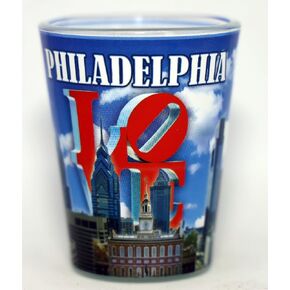 Philadelphia Pennsylvania Day Skyline Love Sculpture Shot Glass