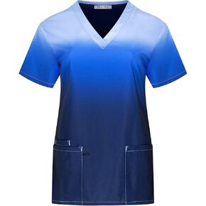 Minty Mint Women's Stretch Printed V-Neck Medical Scrub Top
