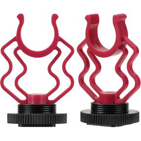 Geekria for Creators On Camera Microphone Shock Mount Holder, Shockmount for Shotgun Video Microphones with Cold Shoe, Compatible with RODE VideoMicro, Movo VXR10 (Red / 2 Pack)