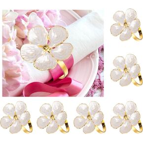 uxcell 6Pcs Flower Napkin Rings, Alloy Floral Serviette Buckles Holders for Dining Table Decorations Wedding Birthday Party, White
