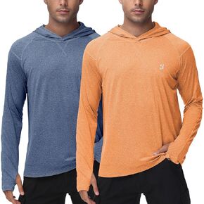 Roadbox Mens Long Sleeve Sun Shirts ، 2 Pack Upf 50+ UV Protection Hoodie Shirt لصيد المشي لمسافات طويلة في التمرين السباحة