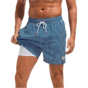 Floerns Men's Geo Print Swim Trunk with Compression Liner Quick Dry Beach Swim Shorts