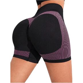 OYOANGLE Women's Color Block High Waisted Workout Shorts Scrunch Butt Shorts Gym Yoga Running Shorts
