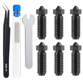 6PCS 0.4mm Hardened Steel Nozzles for Anycubic Kobra 3, Extruder Hotend Nozzle Kit with Cleaning Needle, Tweezers and Wrench