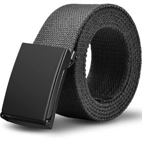 LXMY Mens Belt,Work Belts for Men,Holeless Adjustable Golf Casual Dress Belts for Men,Black Web Canvas Cloth Fabric Belt