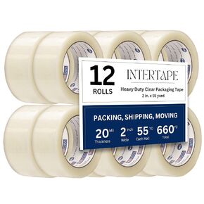 12 Rolls Clear Packing Tape Heavy Duty for Shipping, Moving, Packaging - 1.88 Inches Wide, 54.6 Yards Per Roll, 655 Total Yards