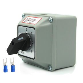 25A Rotary Changeover Switch with Exterior Box, 4 Position 2 Phase 8 Terminals, 3-Way 1NO 1NC Universal Selector Switch 25/0-3.2D