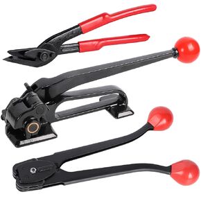 3 in 1 Premium Banding Strapping Kit -Heavy Duty Banding Tools, Steel Strapping Tensioner for 3/8"-3/4" Metal Banding, Strapping Cutter, Sealer&Crimper Tool for High Tensile Pallet Packging