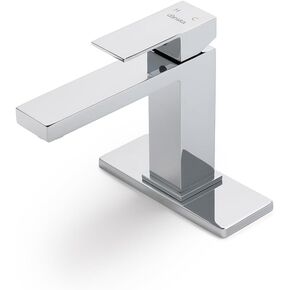DANSKA Bathroom Sink Faucet, Straight Head with Brass Body, Bathroom Faucet Set with Pop Up Drain, Single Handle with Deck Plate, Vanity Faucet for Bathroom Sink (1 Holes), Chrome-Polished