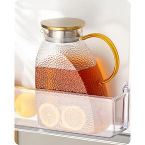 Baffect Water Pitcher, High Borosilicate Glass Jug with Stainless Steel Lid, Leakproof Fridge Door Carafe for Hot or Cold Beverage (1.8 L/63 oz.)
