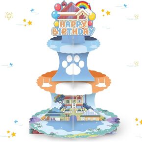 Cartoon Dog 3-Tier Cardboard Cupcake Stand for Cupcakes Dessert Tower Dog House Birthday Party Supplies for Blue Dog Theme Baby Shower Birthday Party Decorations