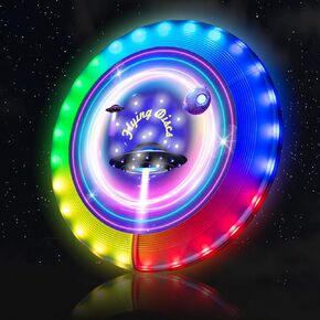 LED Flying Disc 39 RGB Lights توهج في الإضاءة الداكنة لأقراص الطيران 7 أوضاع ديناميكية ، 7 ألوان ، 3+ ساعات من اللعب ، مثالية للهدية عيد ميلاد عيد الميلاد في الهواء الطلق ، أولاد ، ومراهقين ، وأطفال