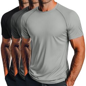 Huukeay 3 Pack Men's Short Sleeve Swim Shirts, UPF 50+ Rash Guard Tees Quick Dry Lightweight Fishing Running Hiking T-Shirts