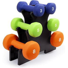 Marcy 3-Pair Neoprene Coated Dumbbell Set (Total 32-lbs) with Dumbbell Rack - Hand Weights for Home Exercise, Yoga, Fitness Training NDS-32B