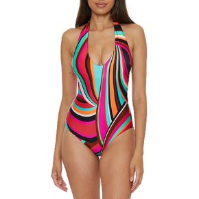 Trina Turk Women's Swoop One Piece Swimsuit, Plunge Halter Neck, Bathing Suits