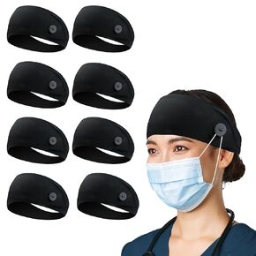 ABAMERICA Headbands with Button for Mask, Wide Nurses Headbands Non Slip Elastic Ear Protection for Women Men Doctors Sweatband Head Wrap