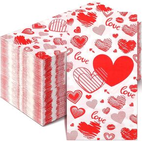 Jinei 100 Pcs Valentine's Day Napkins 3 Ply Disposable Lunch Napkins Love Paper Guest Towels Beverage Cocktail Guest Napkins for Home Dinner Kitchen Bathroom Valentine Party Supplies Decorations