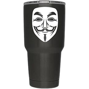 Anonymous Mask White Vinyl Decal | Pack of 2 | Anonymous Stickers V for Vendetta Sticker Guy Fawkes Sticker Hacker Mask Sticker Anonymous | 3 Inch | Decal ONLY Cup NOT Included | D018