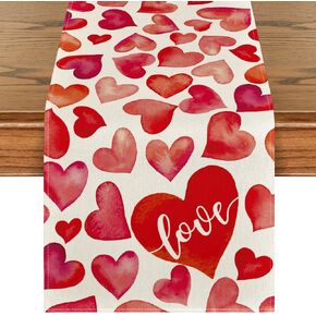 Artoid Mode Red Sweet Love Heart Valentine's Day Table Runner, Anniversary Wedding Kitchen Dining Table Decoration for Home Party Decor 13x72 Inch
