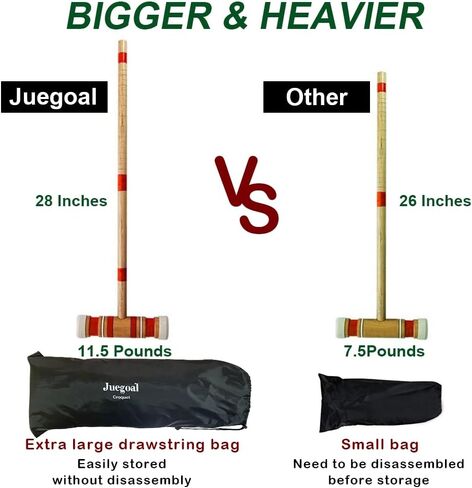 Juegoal Six Player Croquet مجموعة مع كرات مناشات خشبية ملونة للعشب والفناء الخلفي والحديقة ، 28 بوصة in Kuwait