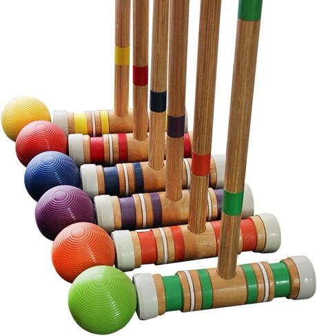 Juegoal Six Player Croquet مجموعة مع كرات مناشات خشبية ملونة للعشب والفناء الخلفي والحديقة ، 28 بوصة in Kuwait
