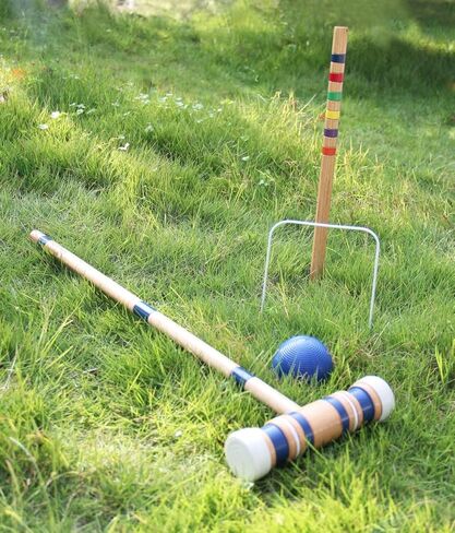 Juegoal Six Player Croquet مجموعة مع كرات مناشات خشبية ملونة للعشب والفناء الخلفي والحديقة ، 28 بوصة in Kuwait