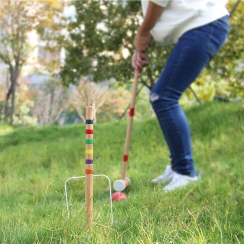 Juegoal Six Player Croquet مجموعة مع كرات مناشات خشبية ملونة للعشب والفناء الخلفي والحديقة ، 28 بوصة in Kuwait