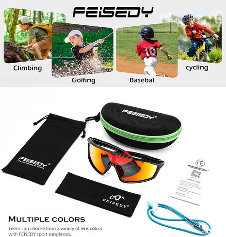 FEISEDY Kids Teens Baseball Polarized Sunglasses Lightweight TR90 Frame UV400 Sports Cycling Shades for Boys Girls B0186 in Saudi Arabia