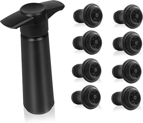 Wine Saver Vacuum Pump with 8 Vacuum Wine Stoppers, Silicone Wine Bottle Stoppers, Reusable Bottle Sealer Keeps Wine Fresh, Leak Proof Keep Fresh Suitable for All Standard Wine Bottles in Saudi Arabia