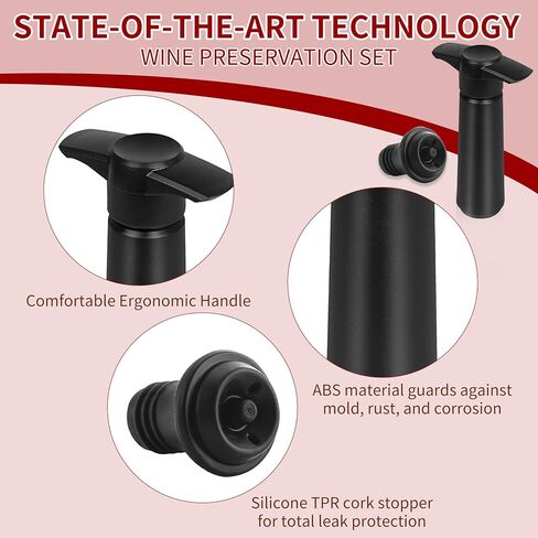 Wine Saver Vacuum Pump with 8 Vacuum Wine Stoppers, Silicone Wine Bottle Stoppers, Reusable Bottle Sealer Keeps Wine Fresh, Leak Proof Keep Fresh Suitable for All Standard Wine Bottles in Saudi Arabia