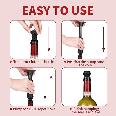Wine Saver Vacuum Pump with 8 Vacuum Wine Stoppers, Silicone Wine Bottle Stoppers, Reusable Bottle Sealer Keeps Wine Fresh, Leak Proof Keep Fresh Suitable for All Standard Wine Bottles in Saudi Arabia